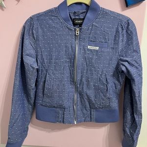 Cropped Polka-Dot Denim-like Jacket